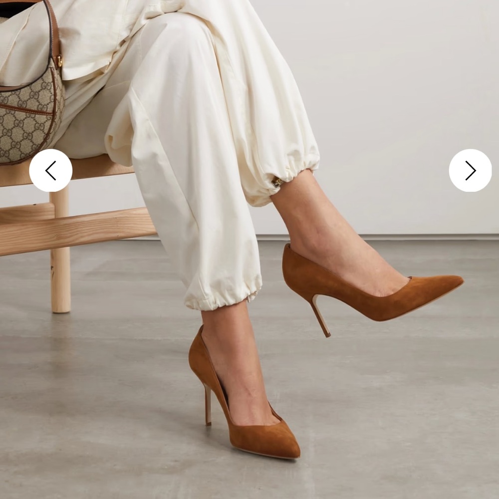 Manolo Blahnik Suede Pointed Toe Pumps. - Picture 1 of 15